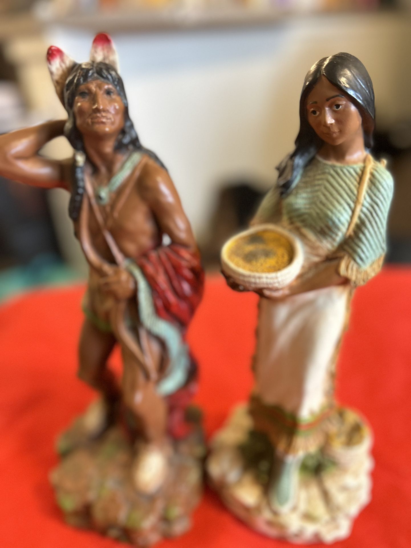 Vintage. Universal Statuary Native American 1976 & 1980 Squaw Statue Figures 15" Tall