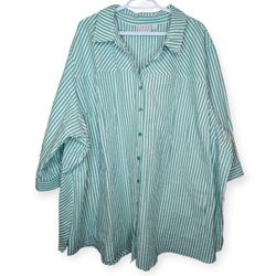 Joan Rivers Green White Striped Gauze Textured Sleeve Light Weight
