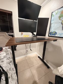 Complete Standing Desk Office Setup — 3 Monitors + Mounts + Dock — $400
