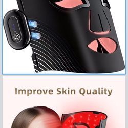 Red Light Therapy for Face, Wireless 4 Modes LED with 850nm NIR, 2 USB C Rechargeable Controllers, Red Light Therapy Mask for Anti-Fine Line, for Home
