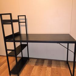 New Black Wood Computer Desk/ 2 Shelves 