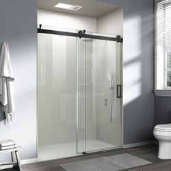 56 - 60 W x 76 H Frameless Soft-Close Sliding Shower Door, 1/4 (6mm) Tempered Glass with Safety Film, Reversible Installation