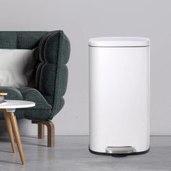 O493 8 Gallon Step Trash Can, Stainless Steel Garbage Bin, Soft-Close Rubbish Bin with Removable Plastic Inner Bucket, Fingerprint-Proof, Lid Dus