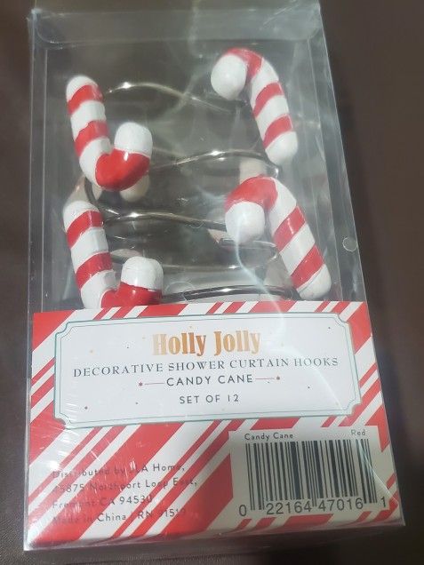 Christmas Set of 12 Decorative Candy Cane Shower Curtain Hooks