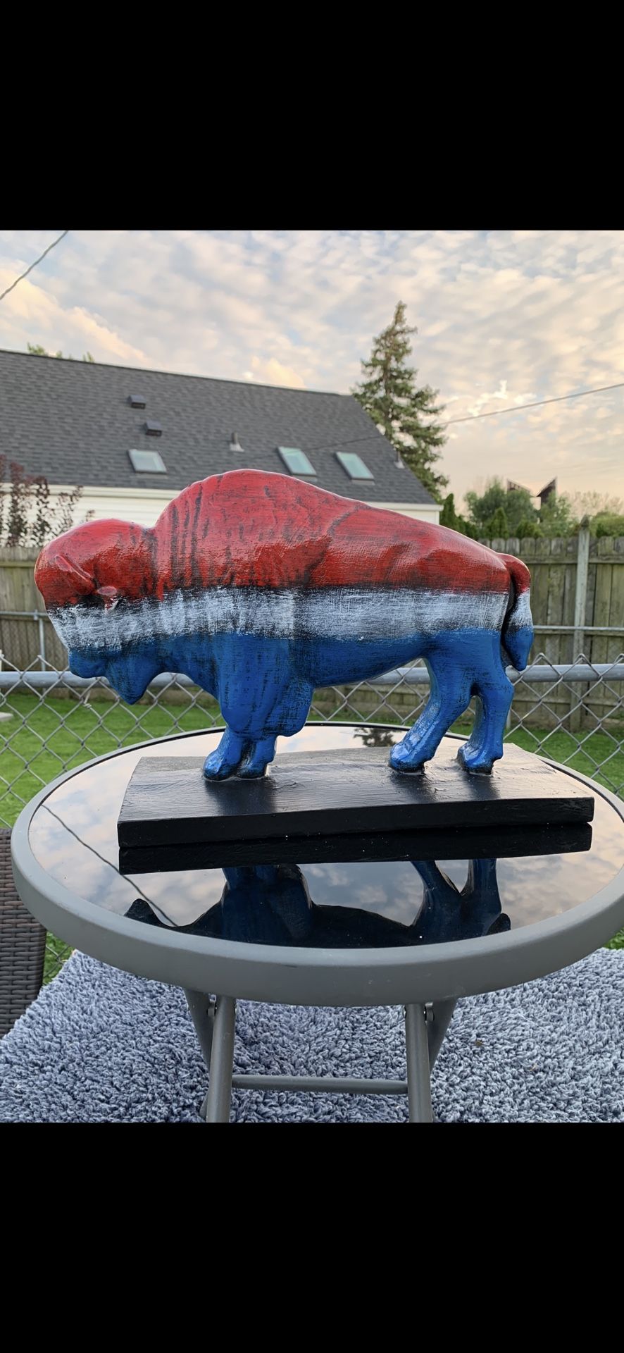 Red, White And Blue Buffalo Statue
