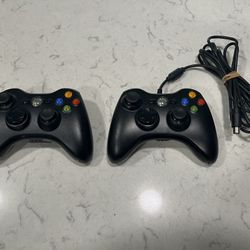 Official OEM Microsoft Xbox 360 Wireless/Wired Controllers Lot 2 Black - Tested!