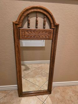 Vintage Wooden Wall Mirror – Carved Arch Top Spanish Style