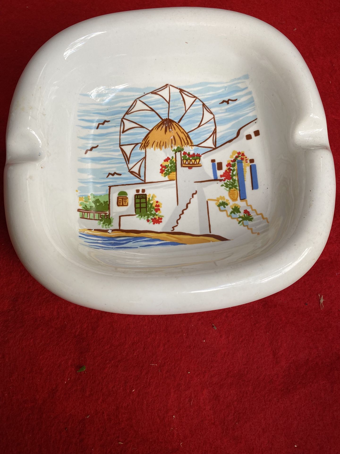 6 Inch Handmade In Greece Ceramic Greek White Pottery Greek Island Design Ashtray Imported From Greece (2 available)