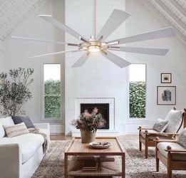 60 Inch Large Ceiling Fans, Outdoor/Indoor Modern Ceiling Fan for Patio Bedroom,6 Speed Reversible Quiet DC Motor, Dual Finish 8 Blades, Brushed Nickl