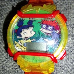 Vintage Burger King 2000 Rugrats Chatback Watch Chuckie Kimi Orange Rubber 