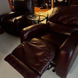 Two Leather Recliners -Real Leather And Two End Tables 