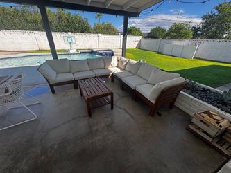 Outdoor Wood Sectional Sofa Set with Coffee Table