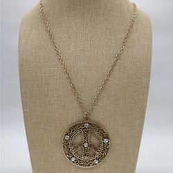 Chicos Gold Tone Crystal Peace Sign 40 Inch Necklace 