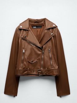 Zara Brown Faux Leather Biker Jacket