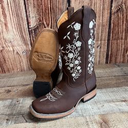Women Western Cowgirl Square Toe Boot Genuine Leather Botas Vaqueras Para Dama Rodeo