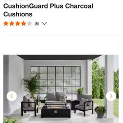 Home Decorators Collection Settlers Notch Black 5-Piece Aluminum Outdoor Fire Pit Conversation Set with CushionGuard Plus Charcoal Cushions