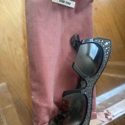 Authentic Miu Miu Crystal Embellished Black Cat-Eye Sunglasses w/ Original Dust Bag