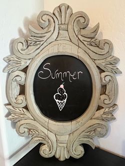 Ornate  Distressed Carved Wood Chalkboard