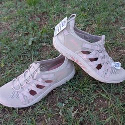 Skechers Relaxed Fit Reggae Fest Neap Women's 7.5 Taupe Luxe Foam Shoes 49589 NWT