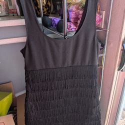Women's Black Fringe Tiered Dress Size Med