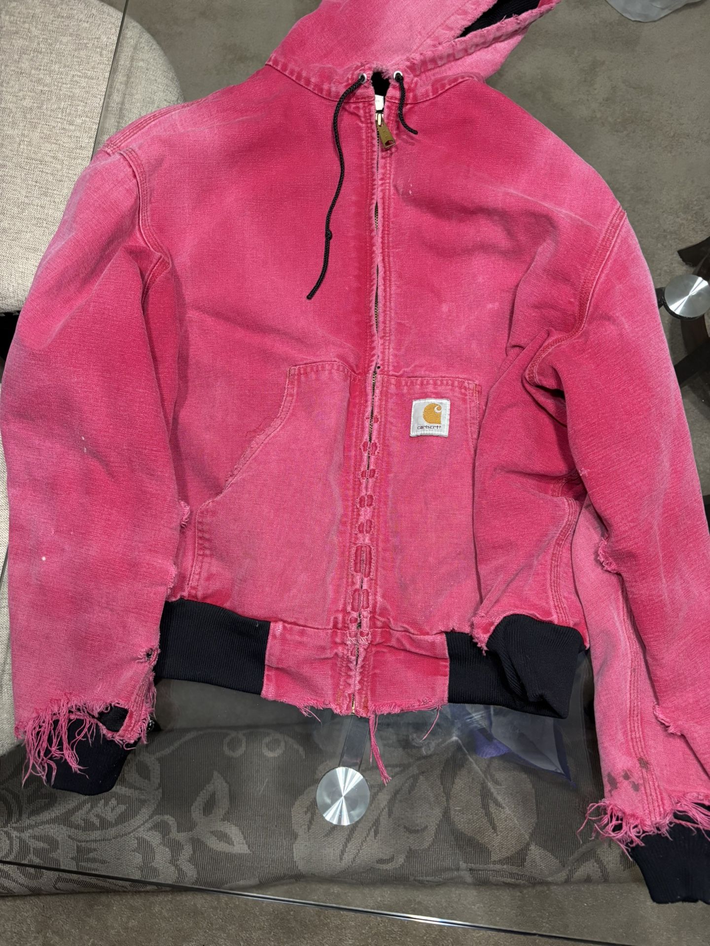 pink distressed carhartt jacket