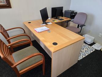 L-Shaped Office Desk Light Wood