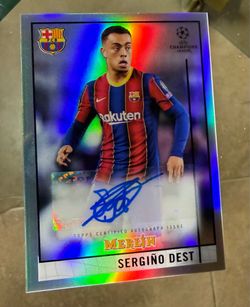2020-21 Topps Merlin Chrome Soccer UEFA Sergino Dest Auto BCA-SD Refractor FC Barcelona USMNT United States Men’s National Team. Great card in good co