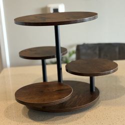 4-Tier Round Brown Cupcake Tower Stand, 360° Rotating Wood Stand