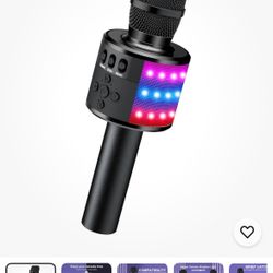 bonoak Bluetooth wireless karaoke microphone w/LED lights with speaker black