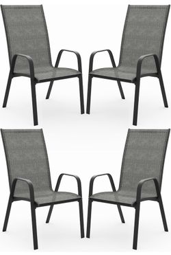 Patio Dining Chairs Set of 4, Outdoor Stackable Dining Furniture Set, All Weather Dining Set for Lawn, Garden, Backyard, Poolside, Gray brand new in b