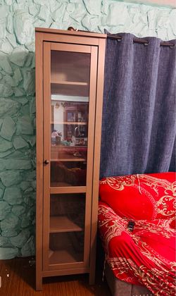 Tall Wood Display Cabinet with Glass Door