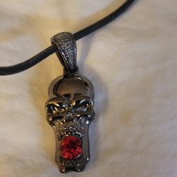 Skull With Red Gem Mouth Costume Jewelry 