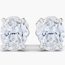 14k White Gold Oval Lab Grown Diamond Earring Studs 3.0 ctw. 