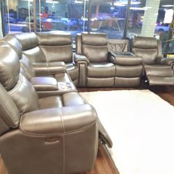 New Sectional Sofa With Power Recliners Power Headrest Bluetooth Speakers Wireless Charging Stations Genuine Leather And So Much More