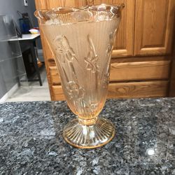 Vintage Jeanette Iris Marigold Depression Glass Vase.  Size 9 Inches Tall.  Preowned 
