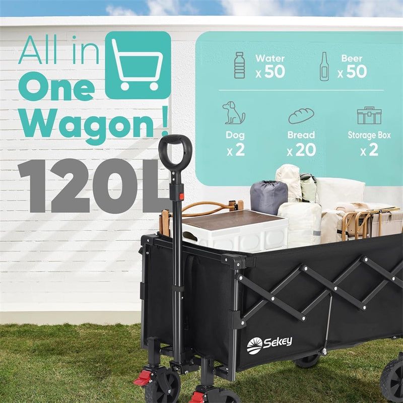 220LBS Collapsible Wagon Heavy Duty 120L Large Capacity, Foldable Wagon Cart With All Terrain Wheels, Lightweight Folding Wagon For Grocery, Sho Outdoor toys & Games