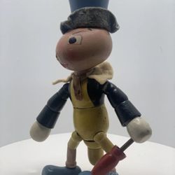 Disney's Jiminy Cricket Jointed Wood Figure Made By Ideal Novelty & Toy Co. Disneyland Disney 40s 