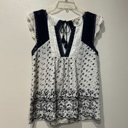 Women’s LUCKY BRAND Cotton, Navy & White Cap Sleeve Pullover, Top Shirt… Size Small