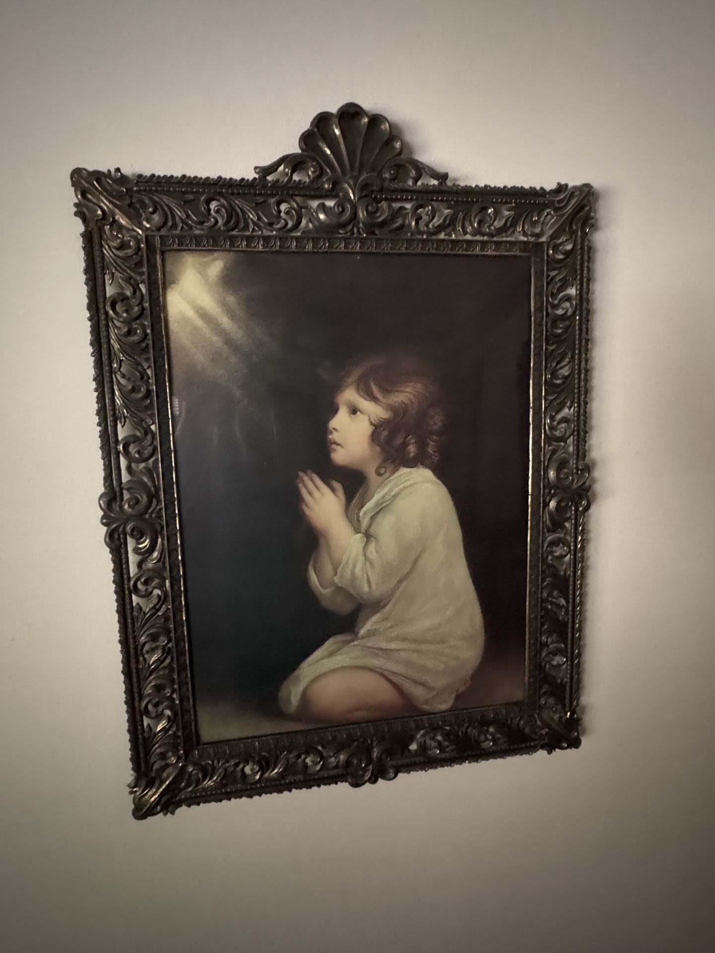 Vintage Lithograph w/ Ornate Filigree Frame and bubble glass