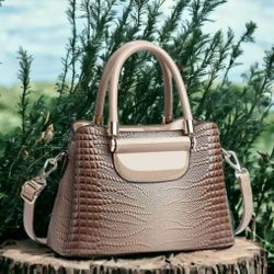 Trendy Faux Leather Handbag, Women's Crocodile Embossed Crossbody Bag Stylish Purse With Removable Strap