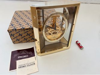 Vintage Seiko Quartz Skeleton Mantle/Desk Table Clock QAW110 G NEW