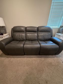 Gray Leather Automatic Reclining Sofa