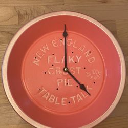 Vintage "New England Flaky Crust Pie - Table Talk" Pie Tin Clock  (Upcycled/Repurposed Embossed Metal) Coral Blush