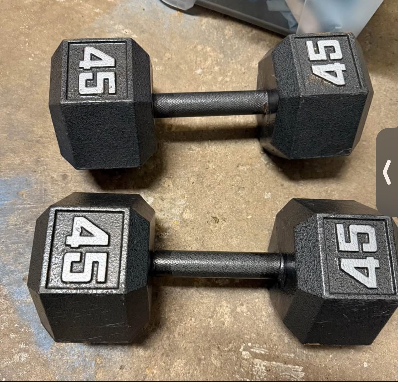 💪🏻 Pair of 45 lb hex dumbbells + Hyperbell Dumbbell Converters