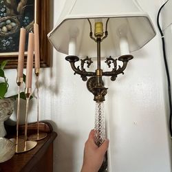 Set of two brass and crystal sconces with 3 arms each