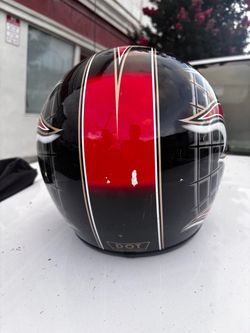 DOT Motorcycle Helmet Black Red Racing Stripe