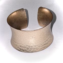 Gold Tone Hammered Cuff Bracelet Adjustable Modern Art 