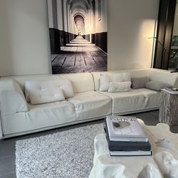 Italian Modern Sofa In cream Grained Leather 