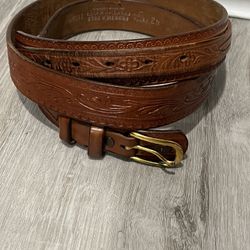 Frontier Belts Brown Leather Tooled Belt Size 42