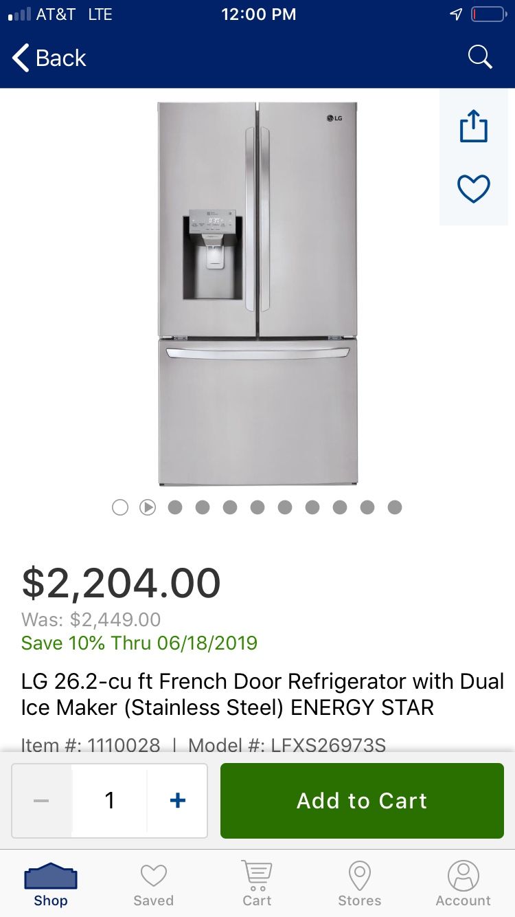 36 French door stainless steel Samsung refrigerator